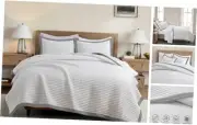 White Quilt Set Queen Size - Farmhouse Soft Striped Stitch Bedding Bedspread