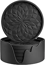 ME.Fan Silicone Coasters [6 Pack] Coasters with Holder - Drinking Coasters - Cup Mat for Drinks - Live for Hot or Cold Drink Thickened, Non-Slip, Non-Stick, Deep Tray Black