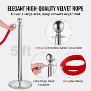 Crowd Control Stanchion Set with 5FT Red Velvet Ropes Stainless Steel Barrier