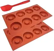 SourceTon 2 Packs of 8-Cavity Silicone Donut Mold with Spatula, 3 pcs Pack of Donut Pans and Spatula Set, Non-Stick Baking Pan, Heat Resistant, Flexible, Brown