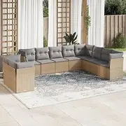 Patio Furniture Sets 10 Piece Garden Sofa Set with Cushions Beige Poly Rattan