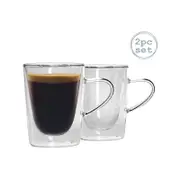 Rink Drink 2 Piece Double Walled Tea Coffee Cup Set - Double Wall Insulated Latte Glasses with Handles - 285ml