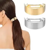 Bremorou 2PCS Metal Barrettes Ponytail Cuff Gold Hair Cuffs Hair Clips Ponytail Holder Simple Retro Large Hair Barrettes French Clip Barrettes Gold Hair Barrettes For Women Girls (Gold,Silver）
