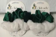 2 Sets Kitsch Elf Scrunchies White/Green One Size Great Stocking Stuffer - New