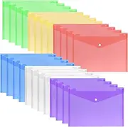 Tanstic 24Pcs 6 Colors Plastic Envelopes with Snap Closure, Colorful Document File Envelopes Folder Clear Document Folders A4 Letter Size Plastic Folders for School Office