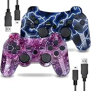 P|S3 Gaming Controller, Wireless Move/Motion Controller Gamepad with Upgraded Joystick Compatible with P-S - 3 (Blue Lightning and Red Starry Sky)