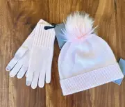 NORDSTROM RACK CASHMERE SET POMPOM BEANIE HAT & GLOVES PINK CHINTZ ONE SIZE NWT