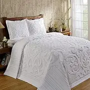 Better Trends/Pan Overseas Ashton 430 GSF Heavy Weight 100-Percent Cotton Chenille Tufted Bedspread, White, King