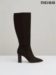 Reiss Chocolate Bianca Block Heel Knee High Boots (AA3764) | $710