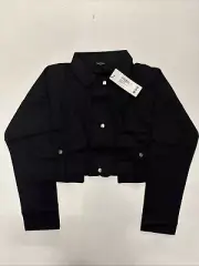 Womens Jacket Size 8 Black Crop Design Button Front Boohoo Top RRP £50