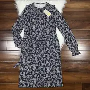 Boden Women's Size US 8 / UK 12 Long Blue Leafy Sprig Smocked Jersey Dress