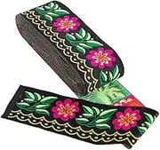 GORGECRAFT 7 Yards 2inch Jacquard Ribbon Daisy Leaves on Waves Fabric Trim Fringe Floral Embroidered Woven Trim for Embellishment Craft Supplies Garment Accessories, Black