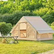 Inflatable Camping Tent, Blow-up Air House Tent with Pump, 4-Season Waterproof & Windproof Family Camping Tent with Window and Door, Easy Setup for 4-6 Persons, Outdoor Picnic