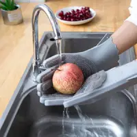 在飛比找樂天市場購物網優惠-✤宜家✤加厚矽膠洗碗手套 廚房洗鍋刷 洗碗神器 矽膠手套