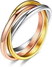 [FASHGOOD] Interlocking Band Rings for Women,Stainless Steel Stacking Cross Rings in Tricolor,Fidget Ring for Anxiety for Women,Minimalist Promise Ring for Love/Engagement/Wedding Size 8