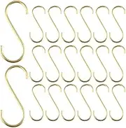 YSHIGUING 20 Pcs S Shaped Hooks, Gold Metal Hanging Hooks for Kitchen, Curtain, Pot, Pan, Cup, Towel - Heavy Duty Wall Hooks (3.94 Inch)