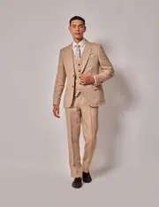 Hawes & Curtis Sand Herringbone Italian Linen 3 Piece Tailored Fit Suit | 1913 Collection Size: One Size