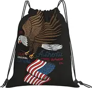 KoNsev Usa Patriotic Eagle With American Flag Drawstring Backpack Bag,Lightweight Backpack For Women Men,Gym Drawstring Bags