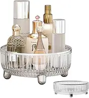 DASITON 360-Degree Rotating Makeup Organizer for Dresser,Lazy Susan Cosmetic Storage with Compartments for Perfumes,Hair & Lotion Products.（Clear
