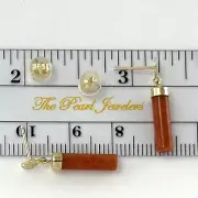 14kt Solid Yellow Gold GOOD FORTUNE Red Jade Dangle Earrings