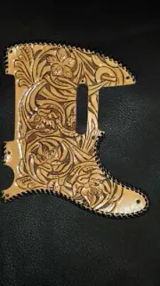 Leather pickguard Custom Hand Tooled Leather Telecaster "Floral Riffs" classicIl
