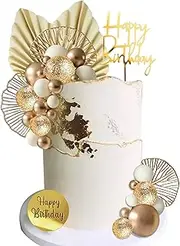 White Gold Balls Cake Toppers Balls Birthday Cake Decorations for Birthday Boho Wedding Baby Shower Party Decoration (White Gold)
