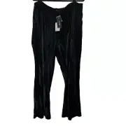 City Chic Black Crushed Velvet Split Flare Hem Pants Black Womens Size 20 L NEW