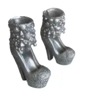 Barbie Doll Shoes Vegas Silver Sparkle High Heel Platforms Fashion Ankle Strap