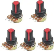 DJDLFA 5Sets WH148 3pin B1K~B1M ohm 1K 2K 5K 10K 20K 6Pin 15mm 10K 3 Terminal Linear Taper Rotary Potentiometer for3 203 503 104(Red,2K Ohm)