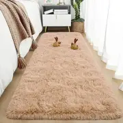 Soft Runner Rugs for Bedroom 2x6 ft with Rubber Backing, Beige Fluffy Rugs