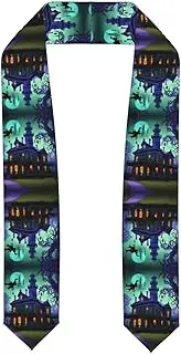 [SKKNT] Black Haunted Mansion Print Graduation Shawl Stole For Academic Commencements Honor Sash Congratulations Gift