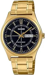 [Casio] MTPV006G-1C Analog Gold Band Unisex Adult Watch, Black Dial, 45.1 × 38 × 9.4 mm
