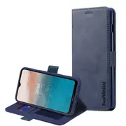 For Nokia C21 Plus SupRShield Wallet Leather Card Holder Flip Shockproof Magnetic Case Cover (Navy Blue)