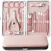 Updated Manicure Set Aceoce Nail Clippers Set 18 in 1 Grooming Kit Stainless Steel Professional Pedicure Set Eyebrow Razor (rose gloden 18pcs)