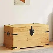Mexican Pine Corona Range Storage Chest 91x49.5x47 cm - Solid Rustic Wood Blanket Trunk, Brown Pinewood Box with Metal Details