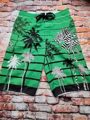 Tony Hawk Green Palm Tree Swim Suit Board Shorts Trunks Boys Size M