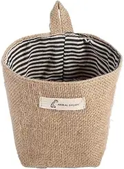 Cotton Linen Storage Bag, Clothes Hanging Organizer, Home Gadgets Folding Basket (Blue Stripe)