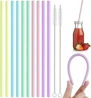 12 Pack Silicone Reusable Straws, Colourful Replacement Straws with 2 Cleaning Brushes, Silicone Drinking Straws BPA-Free Inner Diameter 6mm