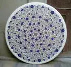 48" Lapis Lazuli Inlaid Coffee & Dine Table Top White Marble Hallway Decor Table