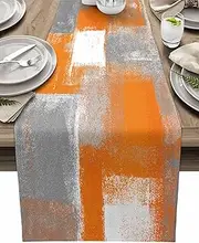 Burnt Orange Table Runner 70 Inch Long Fall Orange and Gray Modern Dinner Runners Farmhouse Dresser Scarf Grey Abstract Art Non-Slip Runners for Dining Table Holiday Parties Banquet