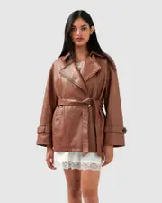 [Belle & Bloom] BFF Belted Leather Jacket - Brown