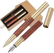 Extraordinary Mini Writing Set with Rollerball Pen - Rollerball Pen and Fountain Pen Made of Brass and Wood for Screwing Together in Gift Case