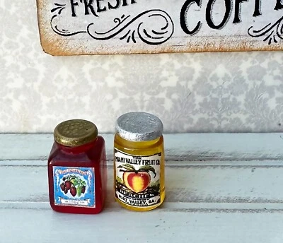 **SALE & Free Shipping** 2 Dollhouse Miniatures Jam & jelly jar STRAWBERRY peach