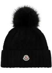 Moncler Pompom Cable-knit Wool-blend Beanie - Black One Size