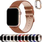 Bands Compatible for Apple Watch Band 41mm 40mm 38mm with Case Real Leather Replacement Strap for iWatch SE Series 9 8 7 6 5 4 3 2 1 Men and Women, 41mm 40mm 38mm Brown + Rose Gold Buckle