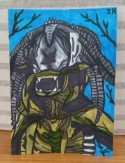 Drawing Alien Vs Predator Requiem Predalien Hybrid Xenomorph Horror Neca Art