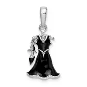 Sterling Silver De-Ani Rhodium-Plated 3D Enameled Black Dress And Shoe Pendant