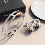 Boxed Elegant Bangle & Earrings Set in White Gold