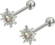 [Niaspi] 14G Crystal Star Tongue Bar Ring for Women Unisex Hypoallergenic Stainless Steel Shiny AB Cubic Zircon Sun Snowflake Tongue Piercing Ring Ball Screw Back Fashion Style Body Piercing Jewelry 16mm, One