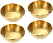 Changyeah Golden Dipping Plate Stainless Steel Gold Dip Bowl,4 pcs Seasoning Dish,Round Condiment Tray, Sauce Plate, Sushi Dipping Bowls, Appetizer Trays, Condiment Dish for Restaurant, Home